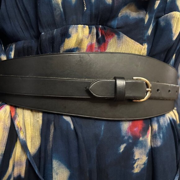 New Ralph Lauren Collection Black Leather Wide Art Deco Corset Belt SS Buckles S - Picture 2 of 5